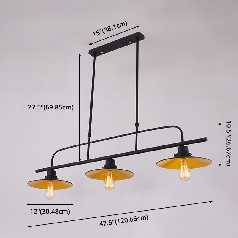 3-Lights Wrought Iron Island Light Industrial Style Metal Saucer Shade Lighting Pendant in Black