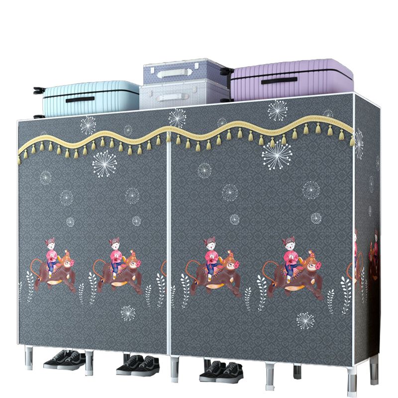 Contemporary Style Wardrobe Cabinet Metal Frame Armoire with Garment Rod for Home