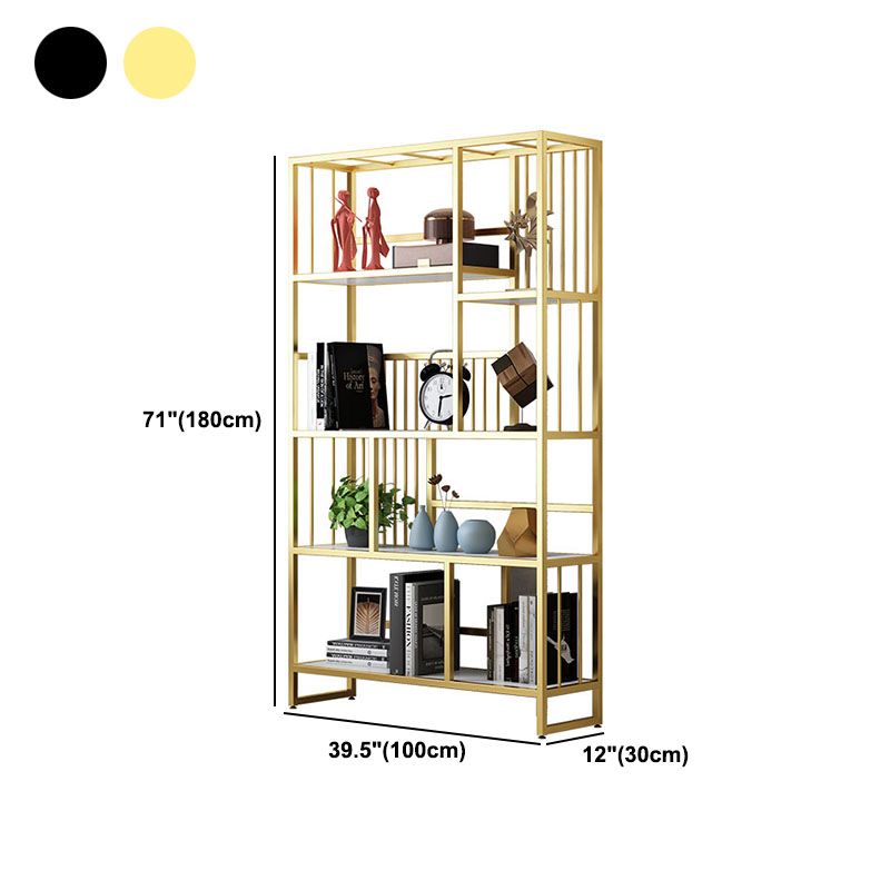 Glam Vertical Open Etagere Bookshelf Iron Frame Manufactured Wood Shelf Bookcase