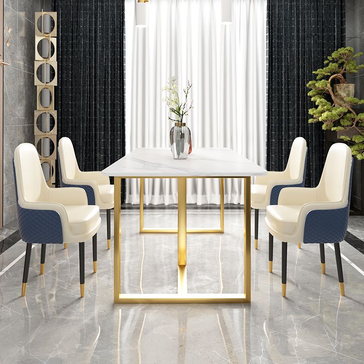 Glam Iron Dinette Set 1/2/5/7 Pieces Dining Table Set with Rectangle Sintered Stone Top