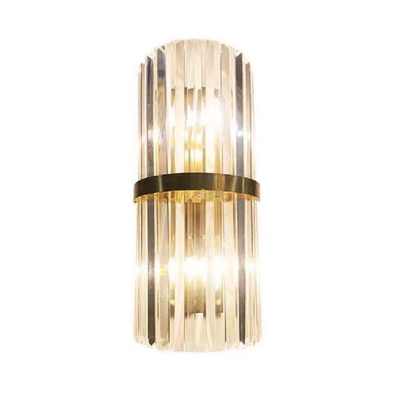 Gold Cylindrical Wall Lamp in Modern Luxury Style Carbon Steel Wall Sconce with Crystal Shade