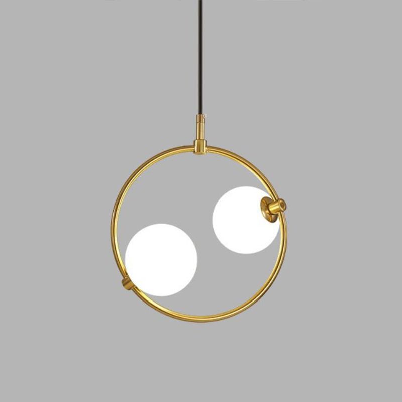 Orb Ceiling Pendant Minimalist Milky Glass 1 Head Gold Pendulum Light with Metal Frame