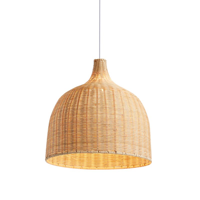 Beige Bowl Decke Anhänger Lampe Asian 1 Licht 11 "/18" breites Bambushängeleuchte