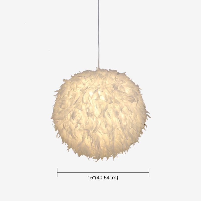 Modern Style Pendant Lighting Fixture White Globe Hanging Lamp with Feather Shade