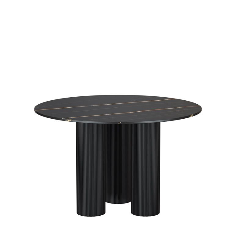 Mesa de comedor redonda contemporánea de piedra, acabado mate, mesa de 3 patas para cocina