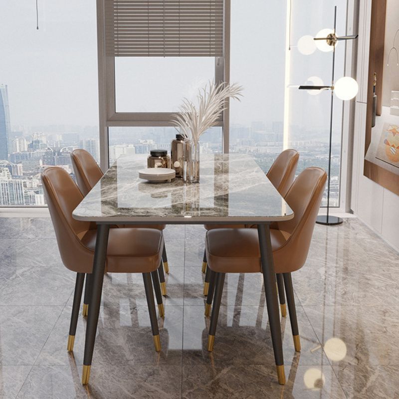 Nordic 1/5/7 Pieces Furniture Rectangle Stone Dining Table Set in Gray