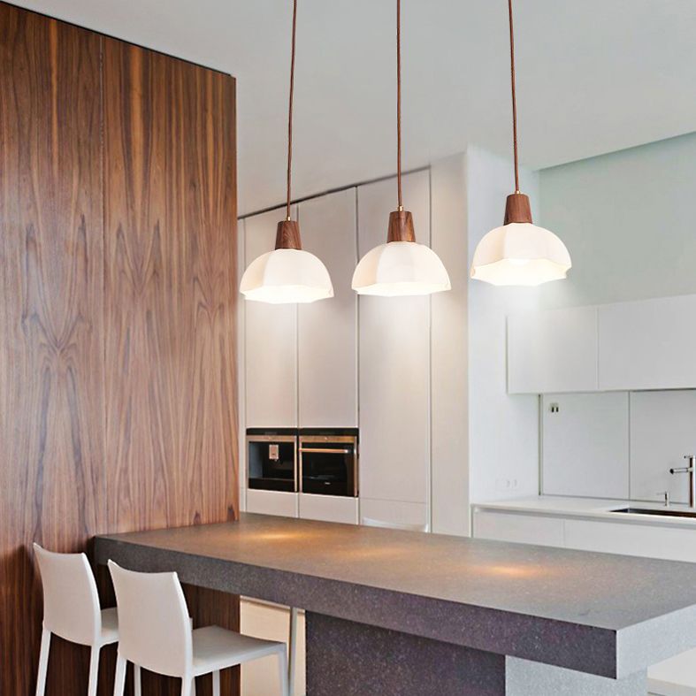 Plafond pendentif dôme Light de style contemporain en bois blanc d'éclairage pendentif blanc