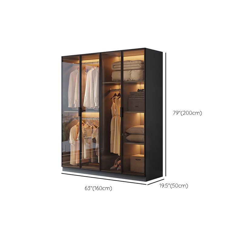 Freestanding Tempered Glass Wardrobe Modern Wardrobe with Garment Rod