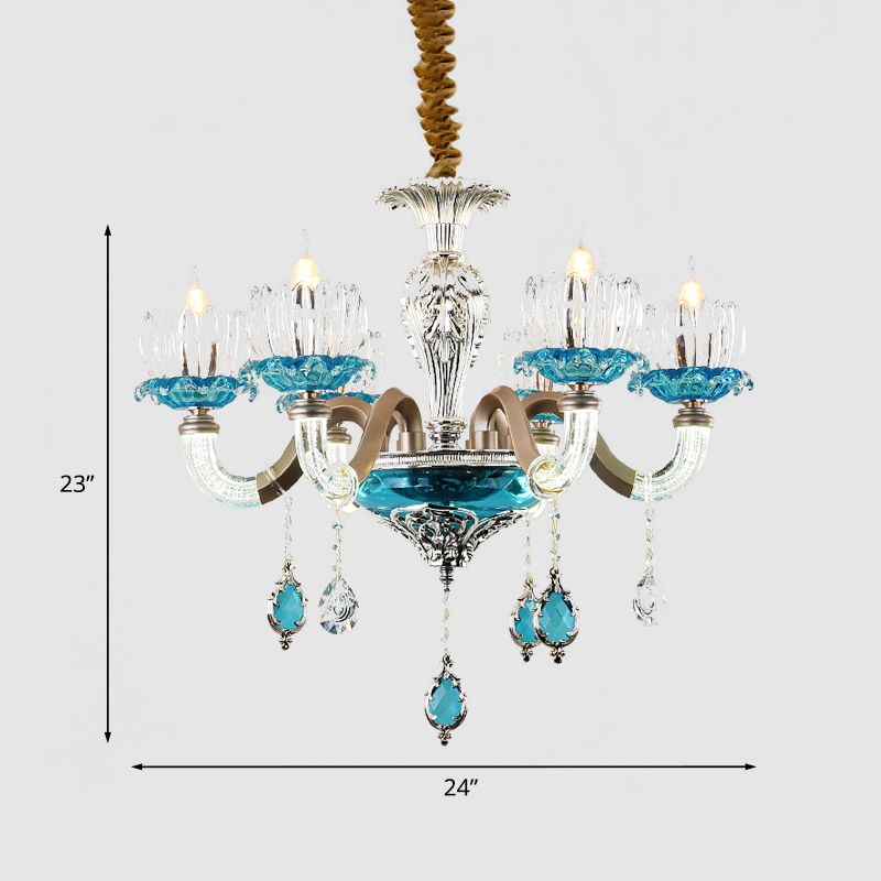 Lampadini di loto di loto di metà secolo lampadina 6 bulbi chiari e blu Crystal Suspension Light for Restaurant
