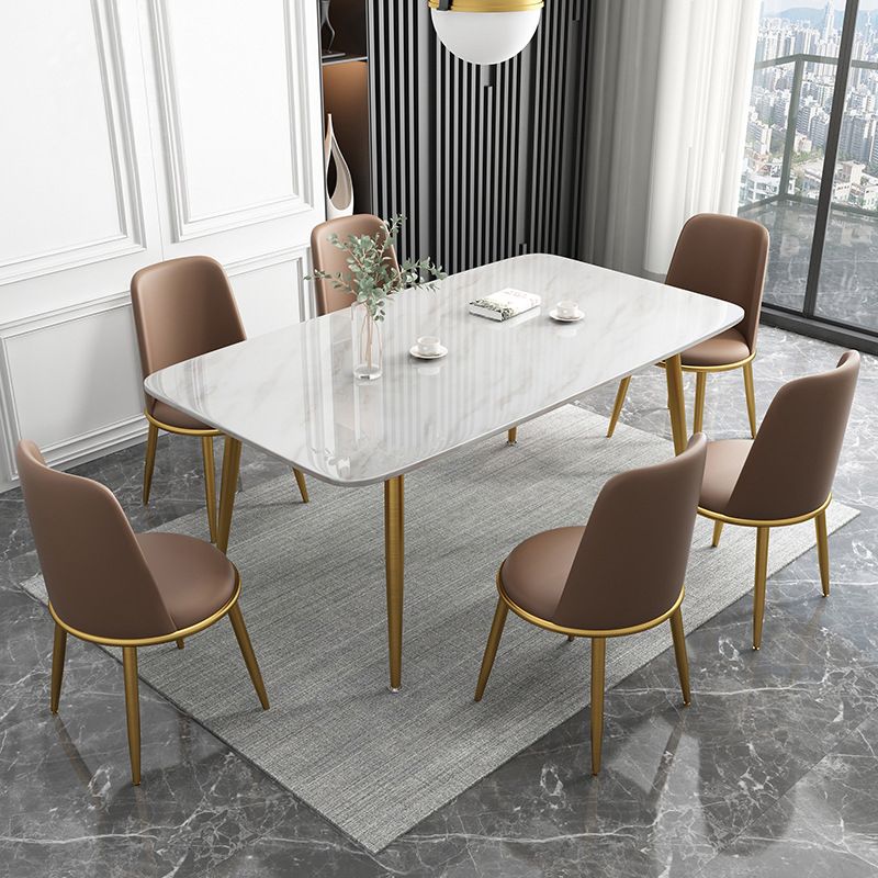 Scandinavian Kitchen Dining Room Set with  Sintered Stone Top and Metal Base Dining Furniture