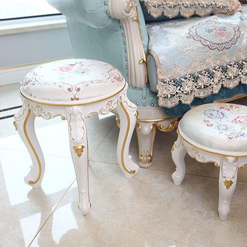 Mid-Century Modern Ottoman Faux Leather Upholstered Solid Color Round Ottoman