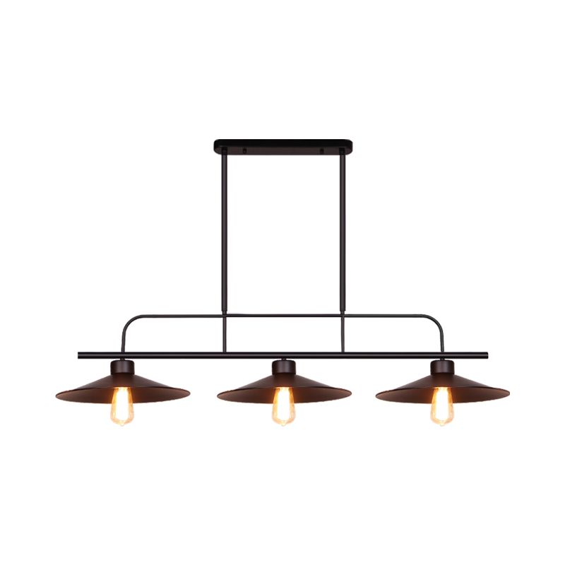 3 Lights Flared Hanging Lamp Industrial Black Finish Metal Island Light Fixture for Restaurant