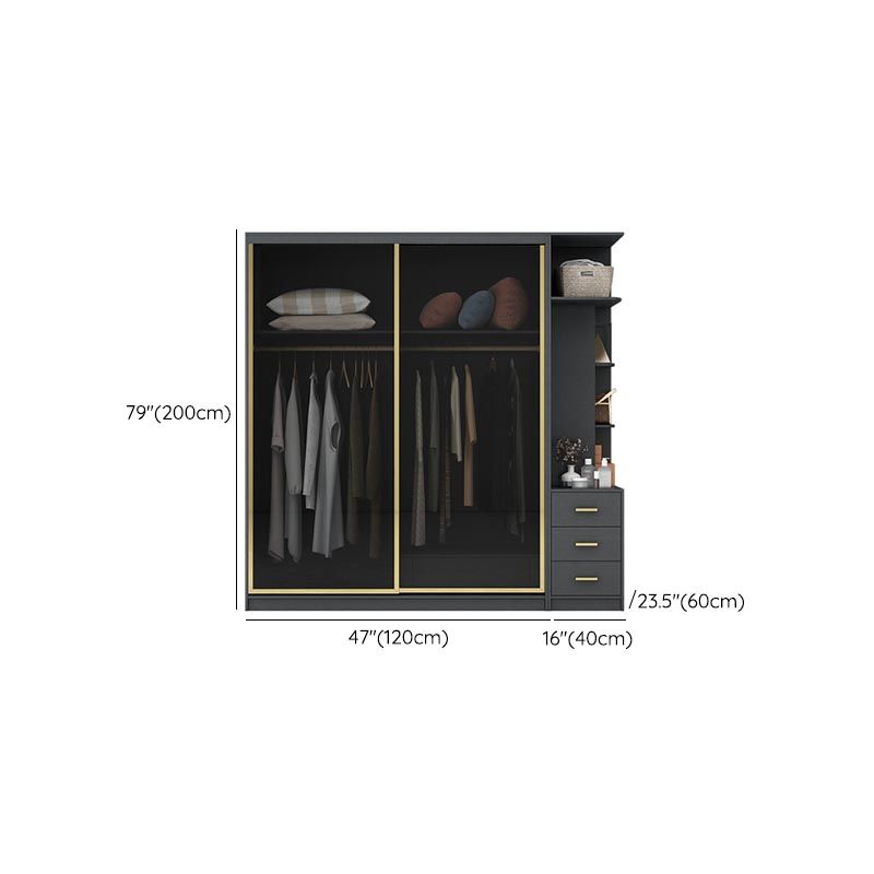 Modern Sliding Door Wardrobe for Bedroom Black Cabinet with Glass Doors