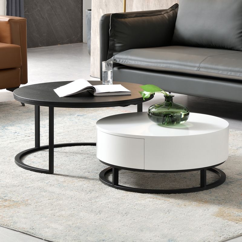 Nordic Style Round Frame/drum Base Solid Wood Table with Drawer Coffee Table