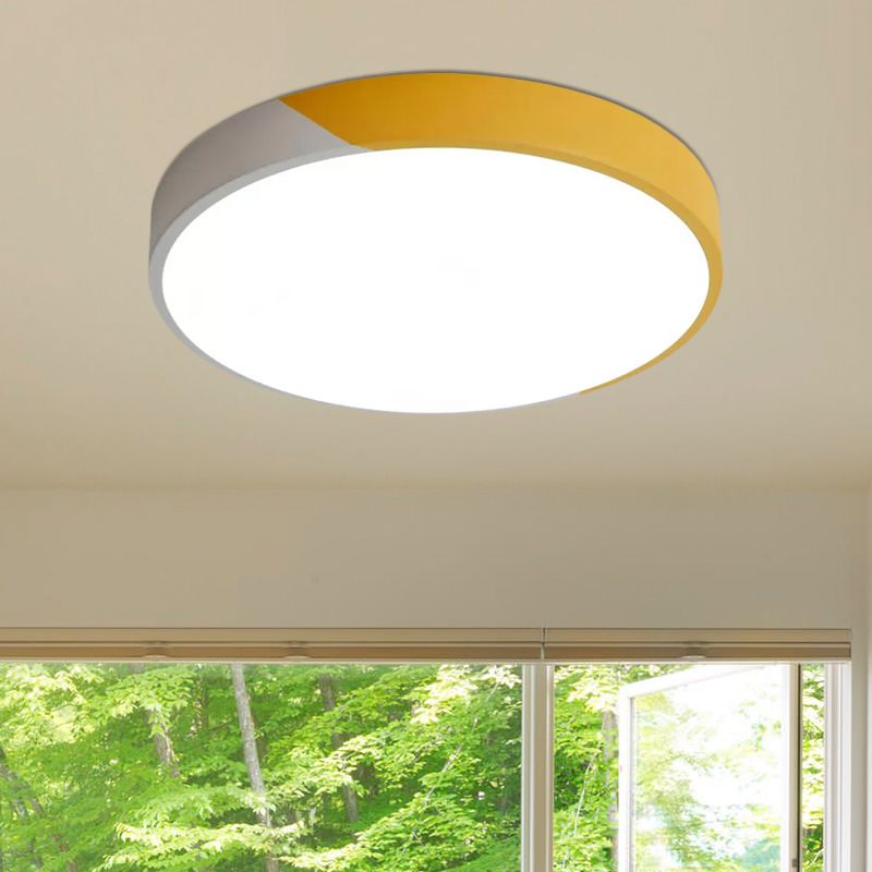 Lámpara empotrada redonda de 9 "/12"/16 "de diámetro, accesorio de techo LED Macaron de acrílico y Metal gris/amarillo/azul para dormitorio