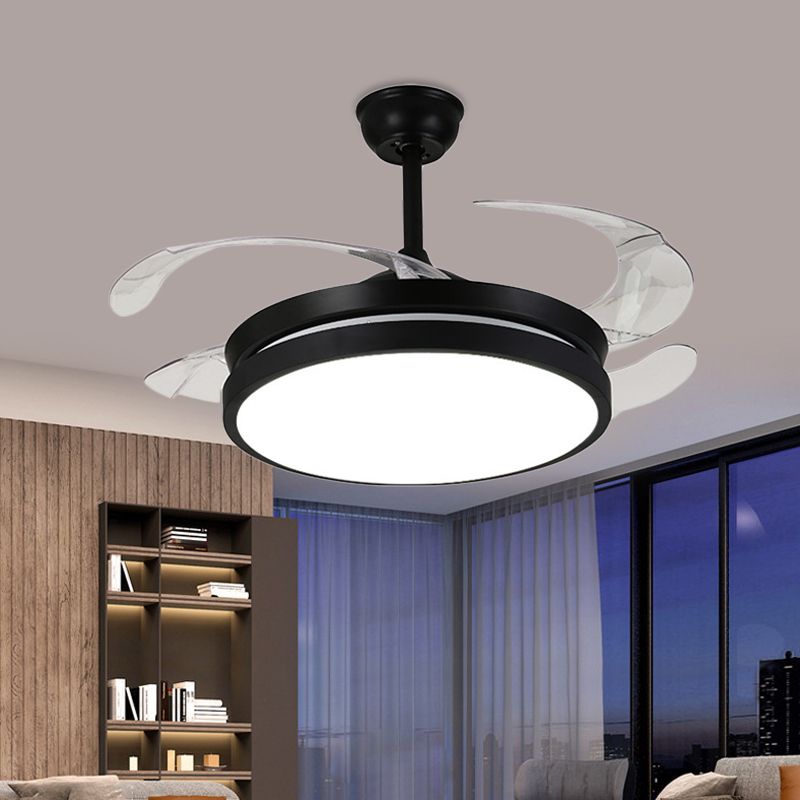 Hedendaagse ronde hangerse ventilatorlamp LED METAL 5 DUIDE BLADES SEMI VLOBEL LIMMTER IN ZWART VOOR LIDE ROOM, 42 "W