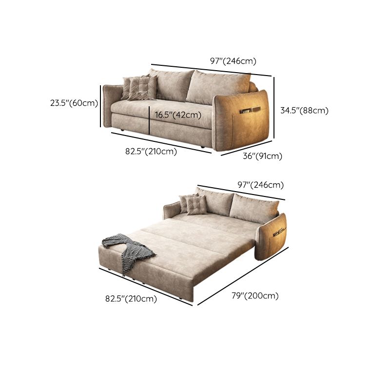 Glam Style Futon Sleeper Sofa Bed Living Room Square Arms Sofa Futon