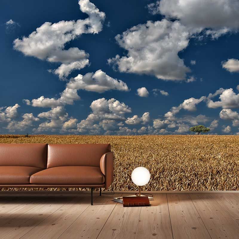 Contemporary Wheat Field Mural Bright Color Stain Resistant Wall Art for Dining Room
