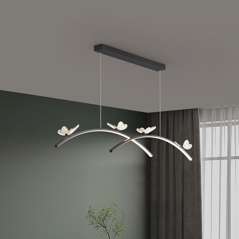 Estilo minimalista moderno colgante de clúster lineal metal de luz 2 luces de clúster para sala de estar
