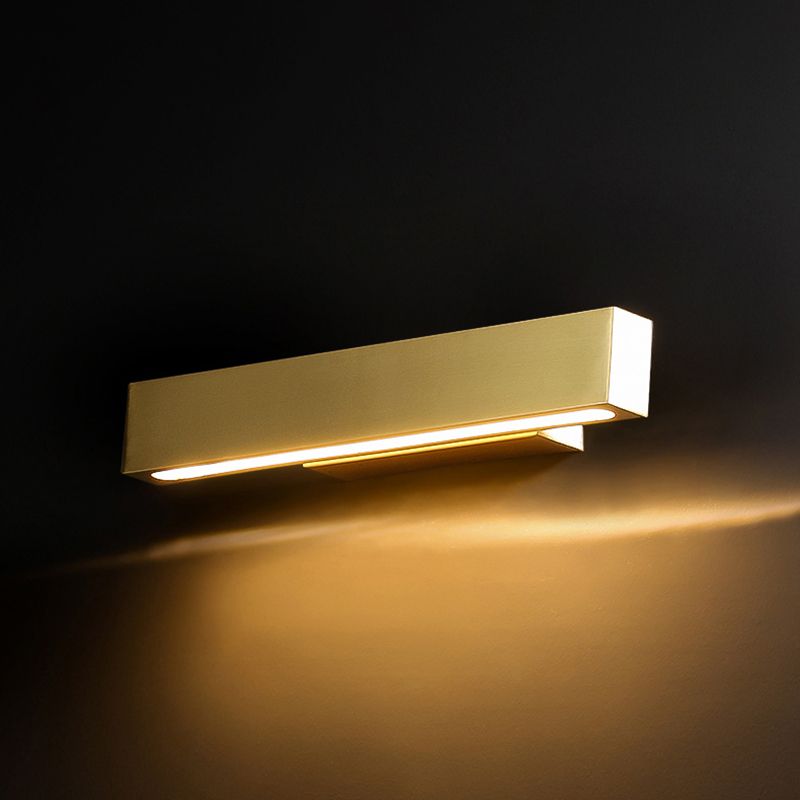 Lámpara de pared LED rectangular dorada en un tipo de pared rotatable de cobre de estilo de lujo moderno con sombra acrílica