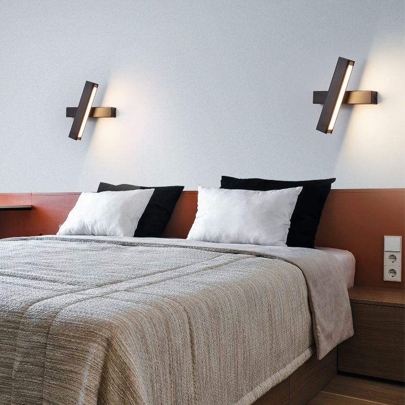 Rectangular Aluminium Rotatable Wall Sconce in Modern Concise Style Wrought Iron LED Wall Light with Wooden Decoration