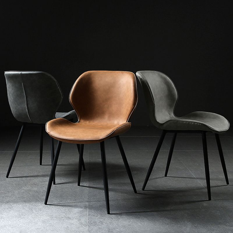 Silla de comedor de metal contemporánea, silla sin brazos con respaldo para uso doméstico
