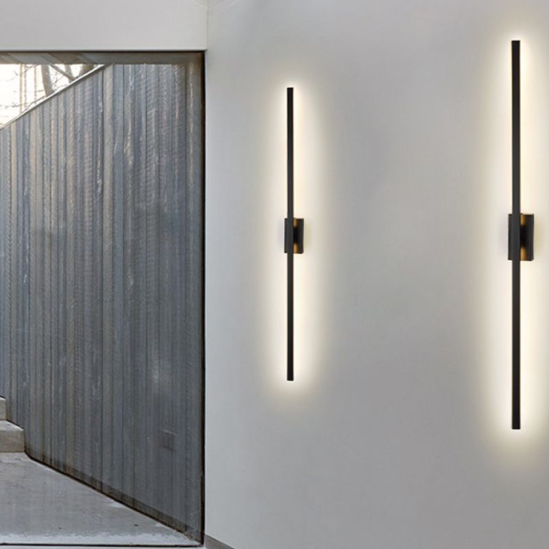 2-Lights Metal Wall Light Modern Style Linear Shape Wall Mount Light Fixture in Black