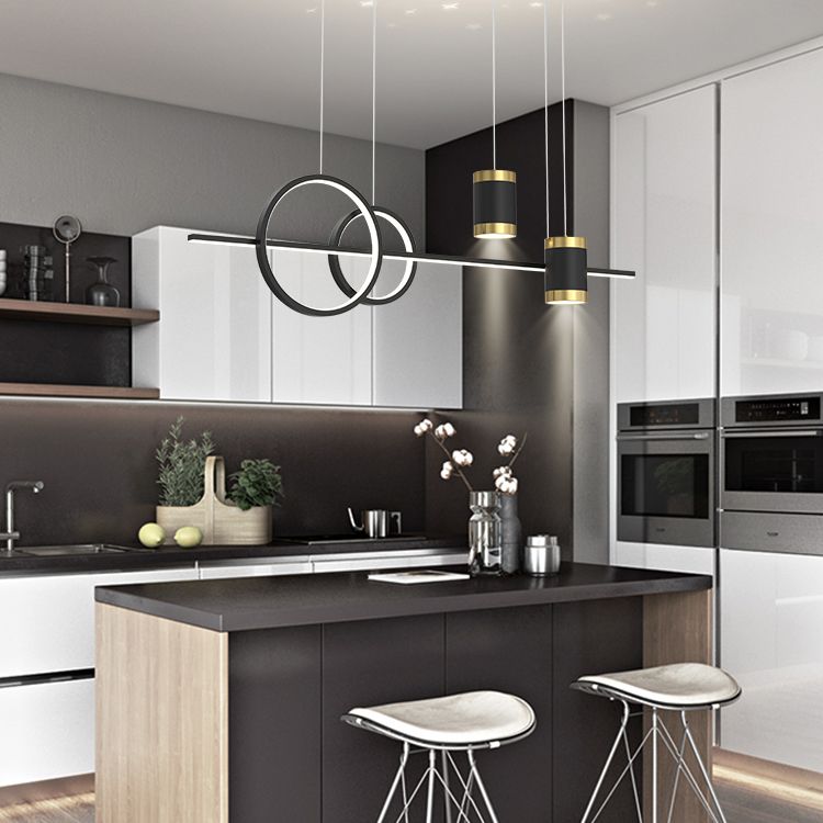 Contemporary Style Linear Island Lighting Metal Island Lighting Fixtures in Black