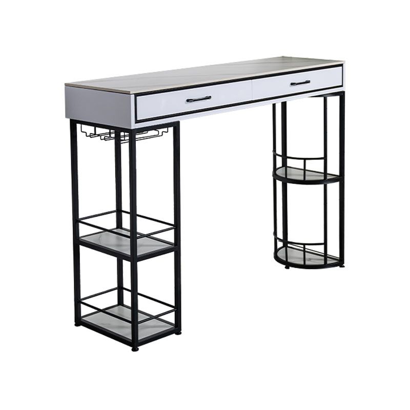 Stone Bar Table Set Industrial Rectangle 1/3 Pieces Pub Table with Upholstered Stools