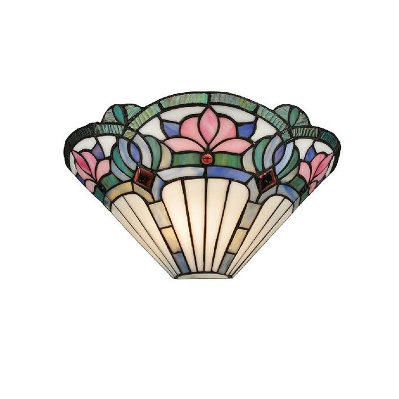 Lotus Wall Sconce Light Traditional Stained Glass 1 Bulb Wall Lighting in Pink and Green for Corridor