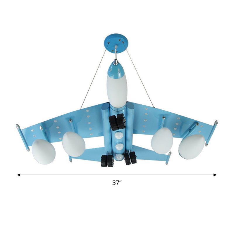 Kids Sky Blue Hanging Light Combat Airplane Metallic Chandelier pour la chambre à thème du parc
