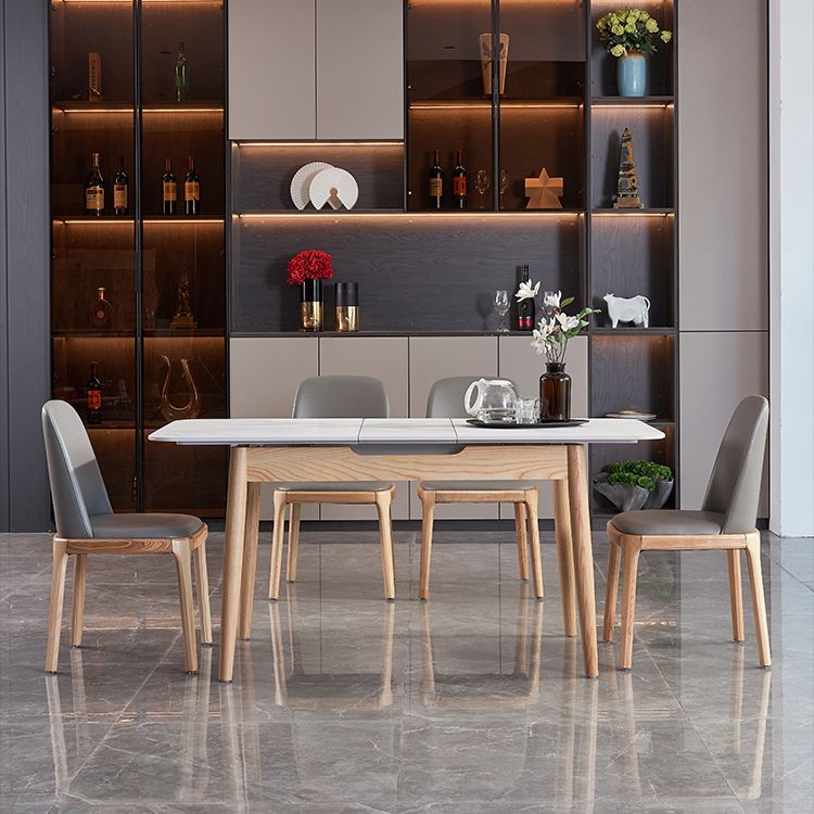Mid-Century Rectangle White Table Sintered Stone Extendable Dining Table for Kitchen