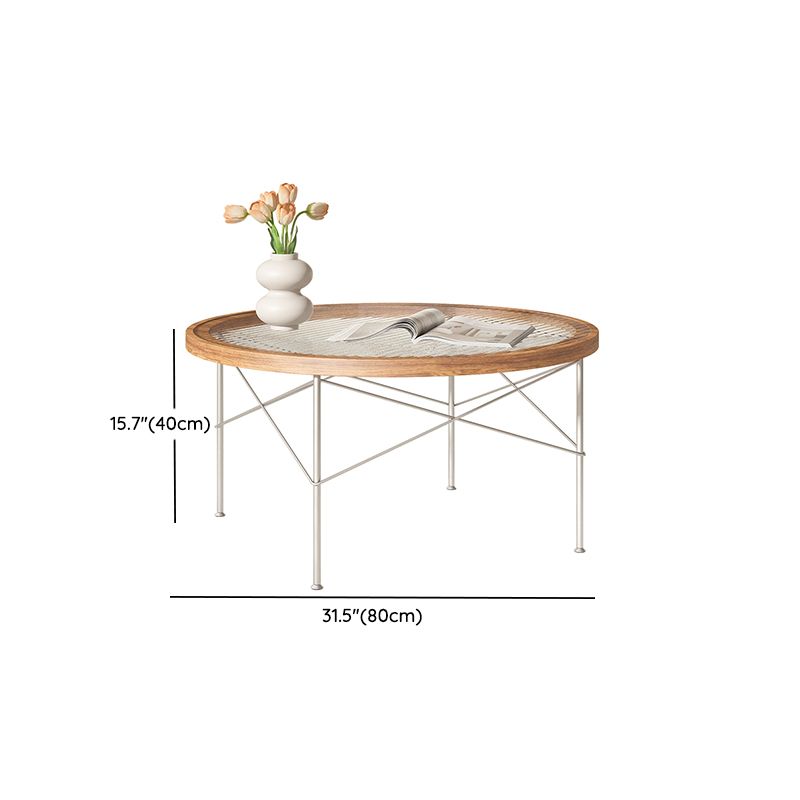 Tropical Style Glass Coffee Table Round 4 Legs Cocktail Table