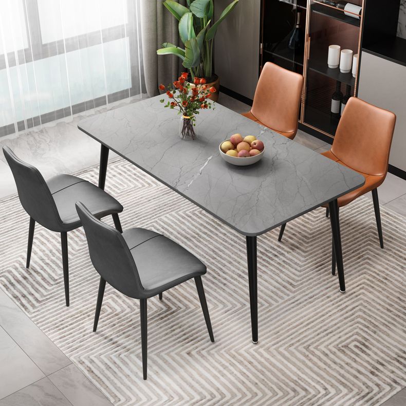 Rectangle Stone Top Dining Table Modern Black Base Dining Table for Living Room
