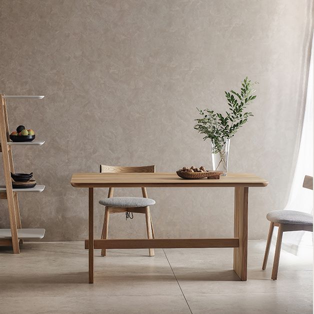 Modern Pine Solid Wood Table for Restaurant Rectangle Dining Table with Trestle Base