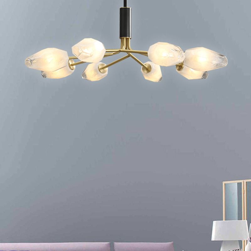 Post-Modern Metal Hanging Chandelier Light White Glass Shade Ceiling Chandelier in Gold for Living Room