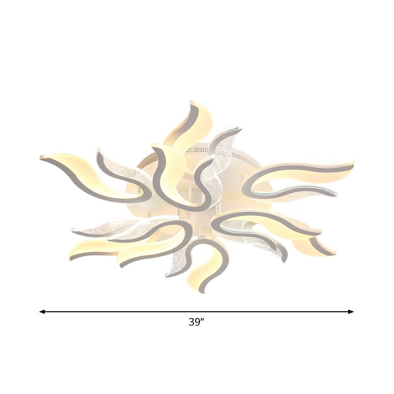 Creative Modern Flame Flower Ceiling Fixture Acrylic Bedroom LED Semi Flush Mounted Lamp in Warm/White Light, 31.5"/39"/49" Wide