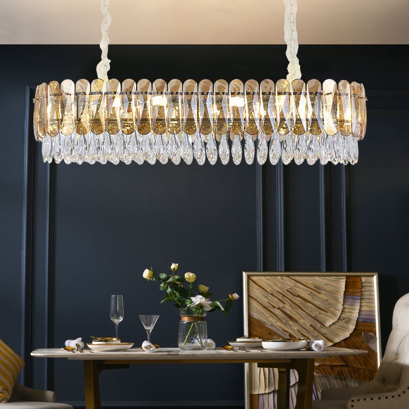 Crystal Oval Island Pendant Lights Modern Island Lighting 8 Light Island Ceiling Light