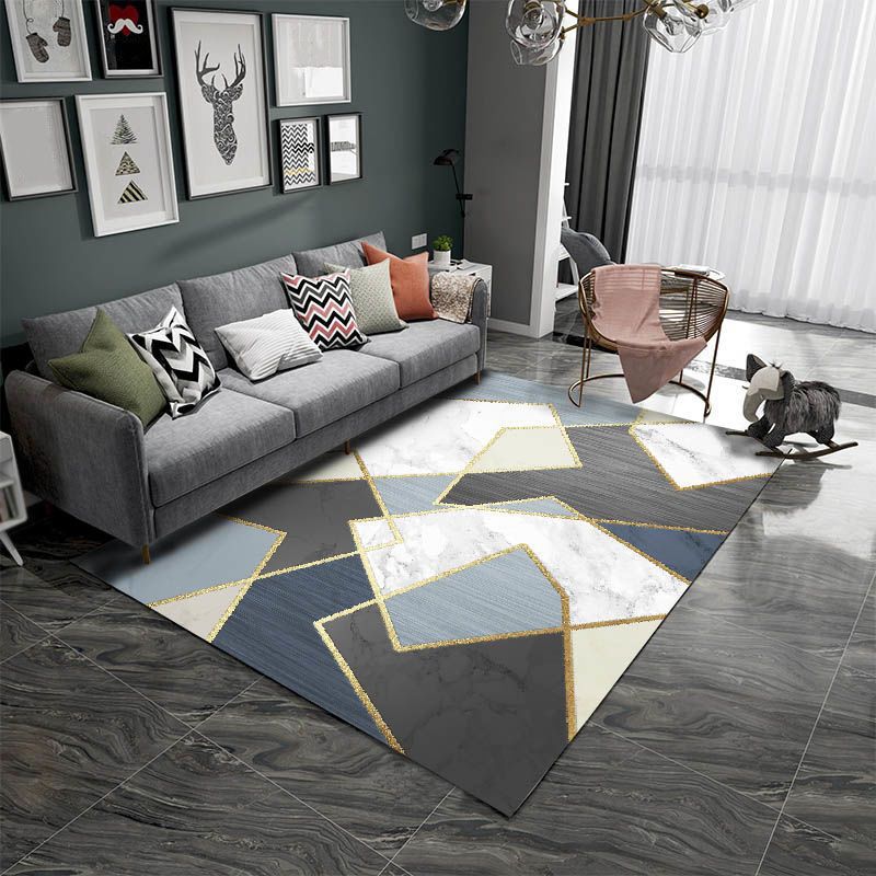 Modern Area Carpet Geometric Print Area Rug Polyester Living Room Carpet with Non-Slip Backing