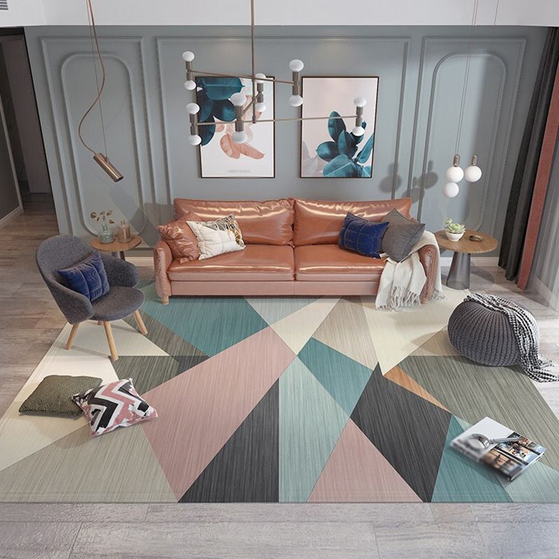 Creative Triangle Pattern Area Rug Trendy Modern Graphic Carpet Polyester Non-Slip Backing Carpet for Home Decoration