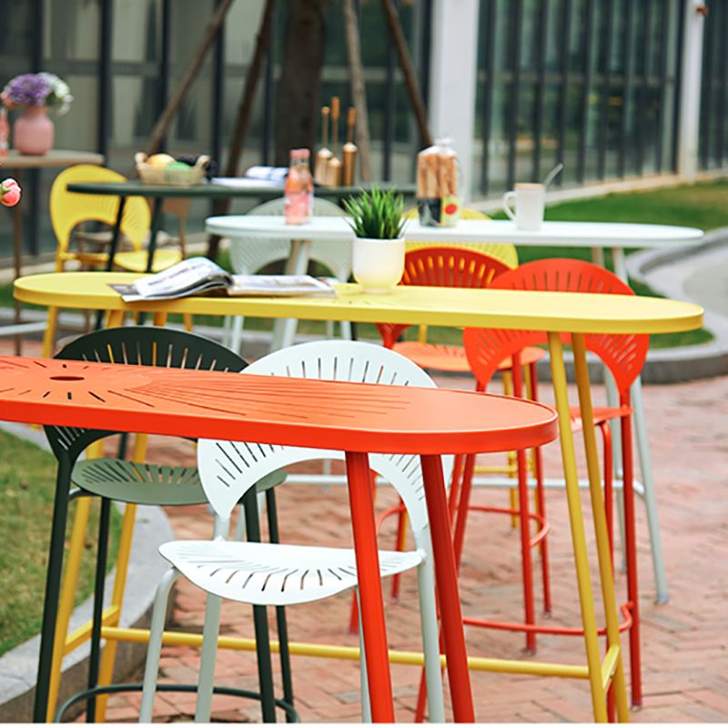 Modern Oval Pub Table Metal Bar Height Table with Footrest for Outdoor