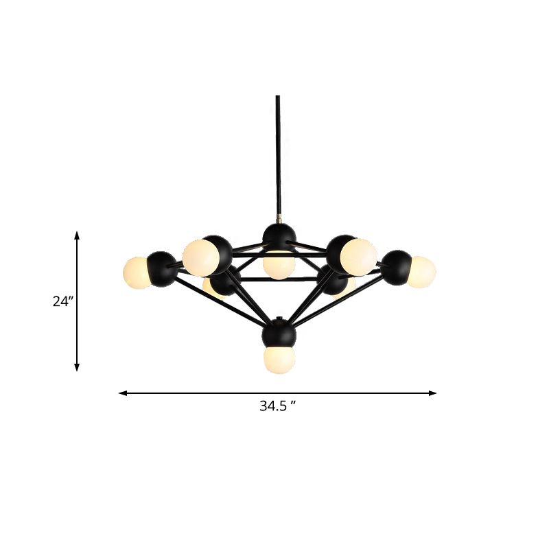 6/8/10-licht woonkamer Hanglight Kit Zwart/Gouden kroonluchter Lamp met geometrische metalen arm
