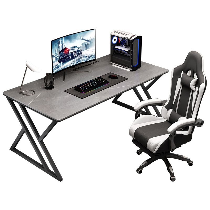 Stone Rectangular Gaming Desk 29.53-inch Tall Computer Desk with Iron Legs