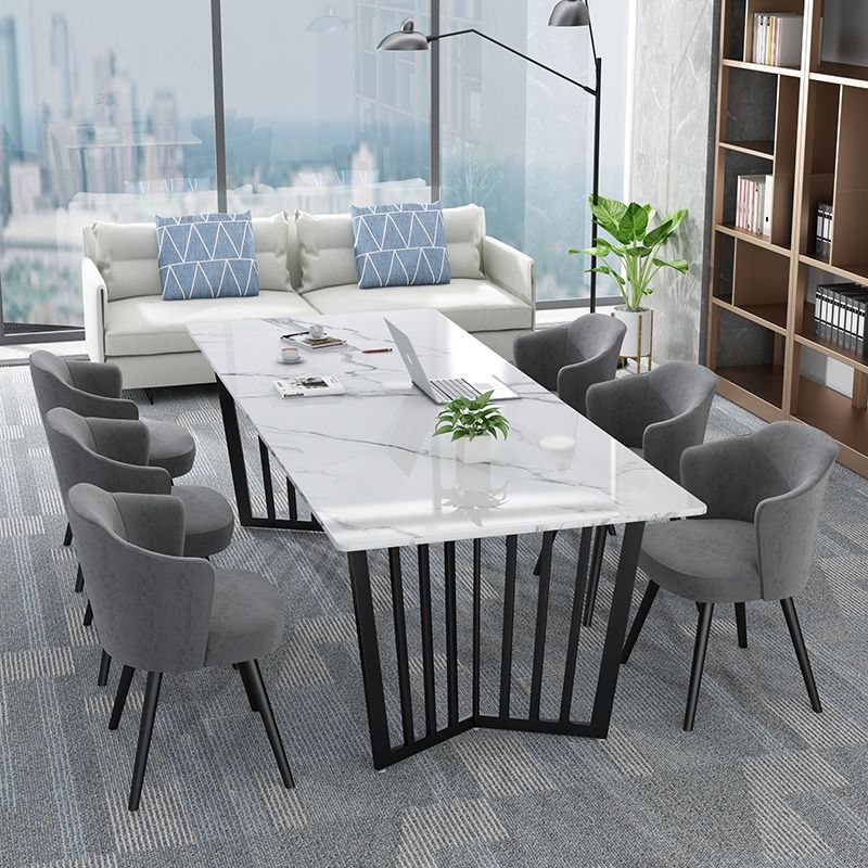 Modern Style Marble Table with White Table and Double Pedestal Base for Home Use