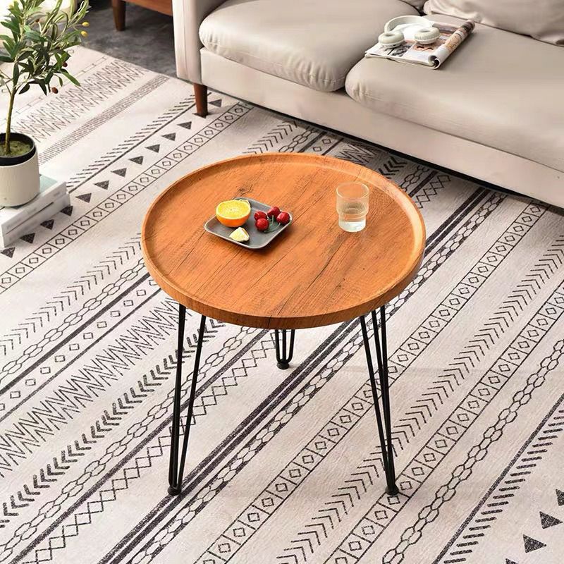 Modern Style Black Metal Base Wood/grey/walnut Plate Round Table Top Side Table