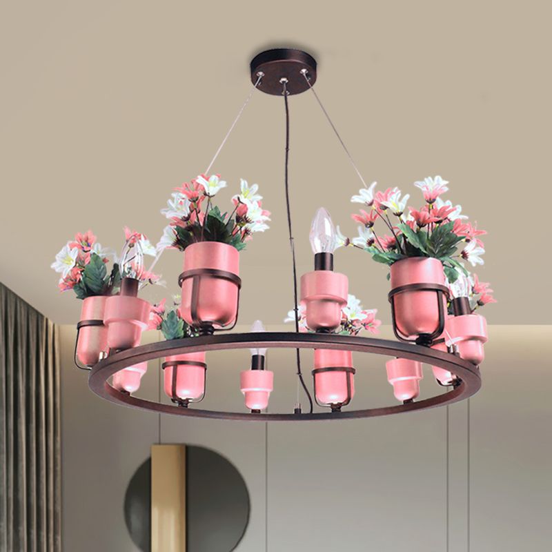 6 Glühbirnen Metall Kronleuchter industriell rosa/blau kreisförmiger Anhänger -Leuchtkit mit Kerzendesign