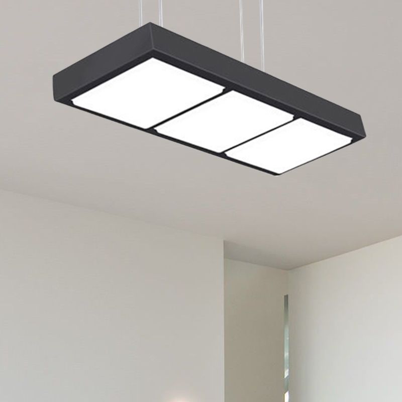 Rectangular Island Lamp Modern Metal 3/4/5 Lights Black/White Office Hanging Light in Warm/White