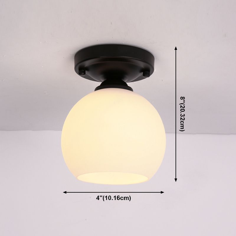 Glass Shaded Semi Flush Ceiling Light Minimalist Black Aisle Ceiling Mount Lighting