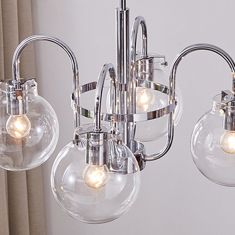 Modern Style Chandelier Light Fixture Globe Shape Glass Hanging Light in Silver