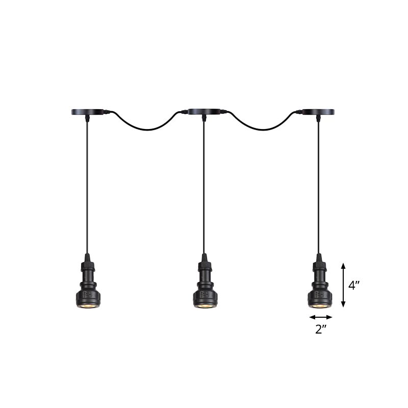 Water Pipe Iron Multi Ceiling Light Rustic 3/5/7 Heads Coffee Shop LED Tandem Pendulum Lamp in Black